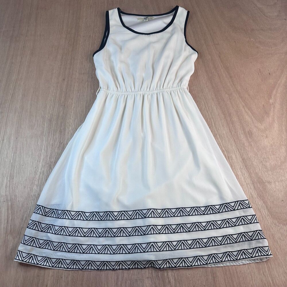 Ya Los Angeles Silk Blend Dress Womens Small White Black Trim Fall Layering Boho